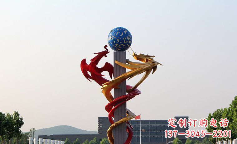 南京不锈钢龙凤戏珠广场景观雕塑