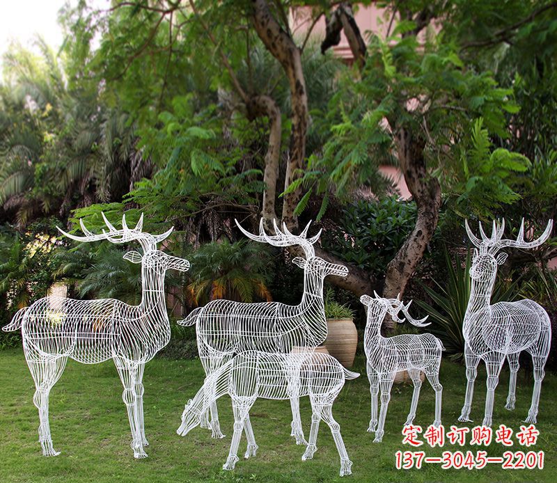 南京精美的不锈钢镂空梅花鹿雕塑