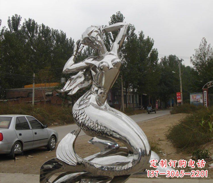 南京不锈钢美人鱼和海豚公园景观雕塑