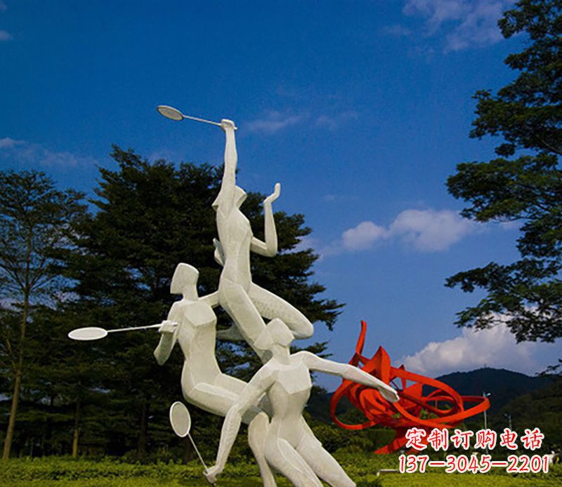 南京不锈钢羽毛球雕塑精美线条展现体育热情