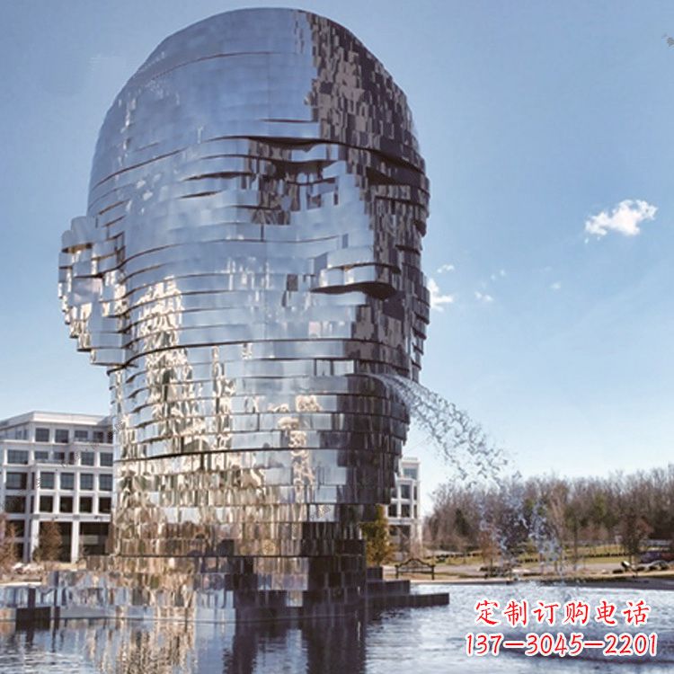 南京不锈钢抽象人物头大型喷泉雕塑