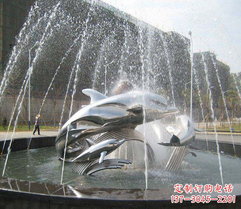南京不锈钢商场大型景观鱼喷泉展现雕塑之美