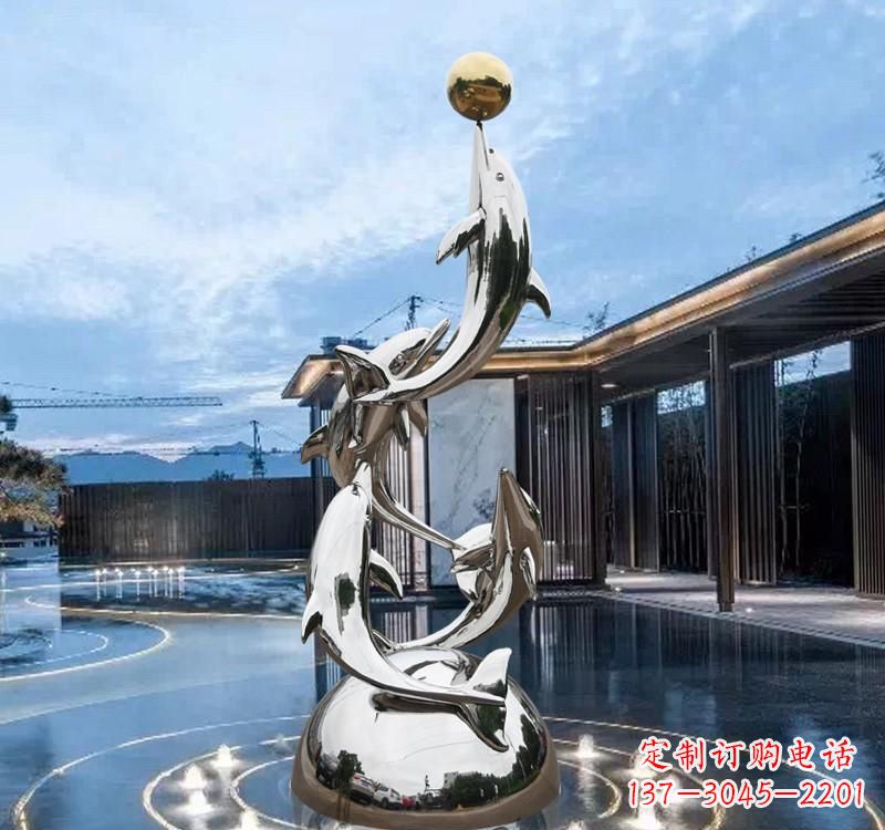 南京不锈钢水景海豚雕塑