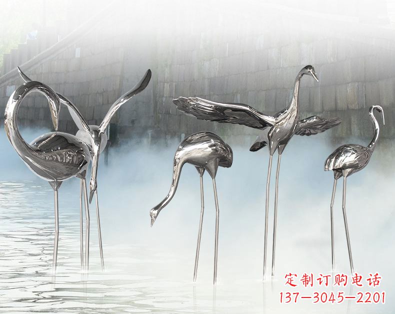 南京不锈钢仙鹤飞鸟雕塑