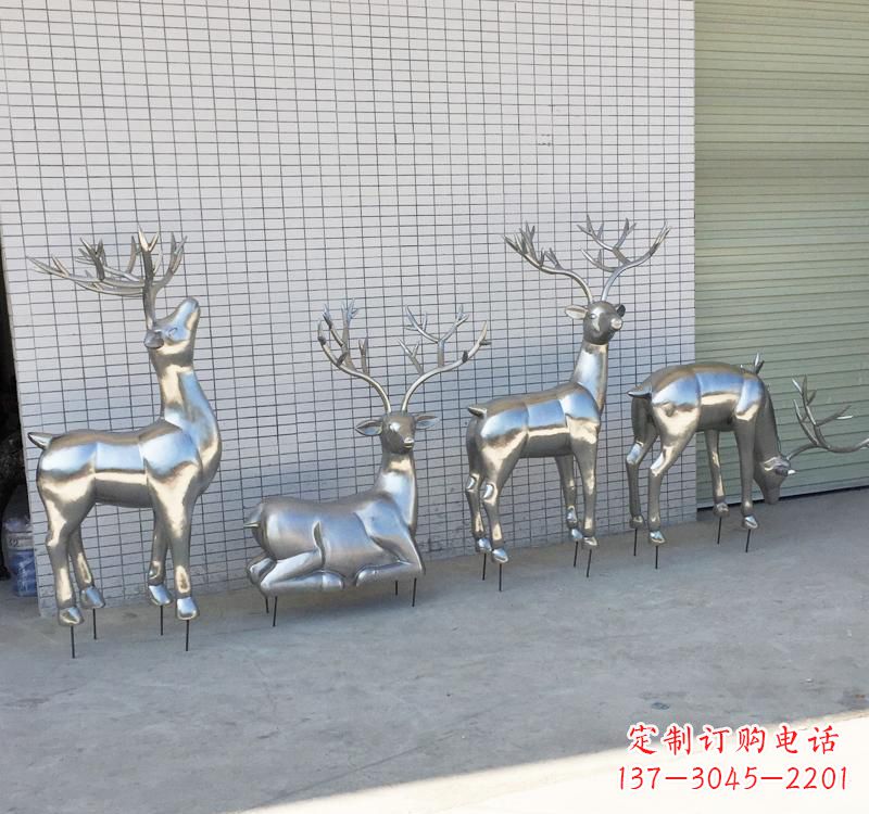 南京不锈钢现代动物梅花鹿雕塑