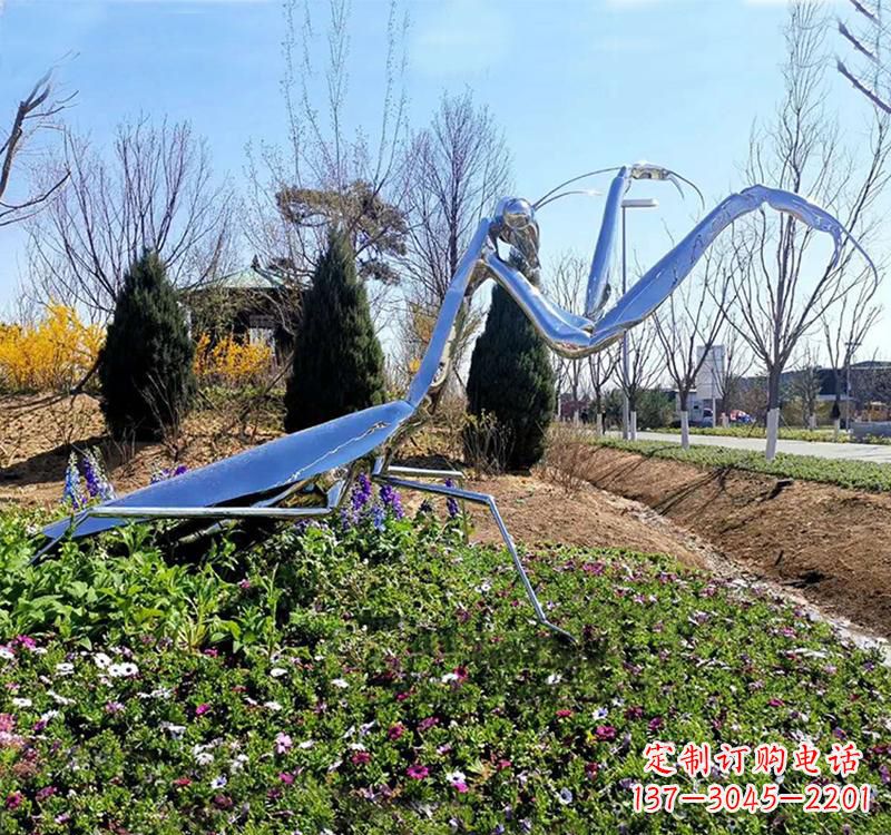 南京折射螳螂之美不锈钢现代动物雕塑