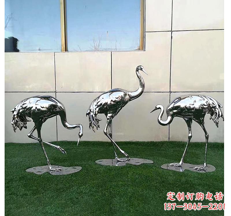 南京不锈钢现代镜面仙鹤雕塑