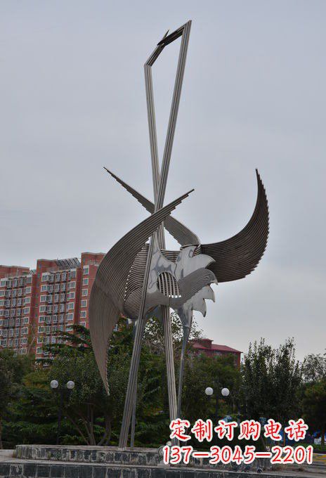 南京仙鹤雕塑点亮不锈钢小区