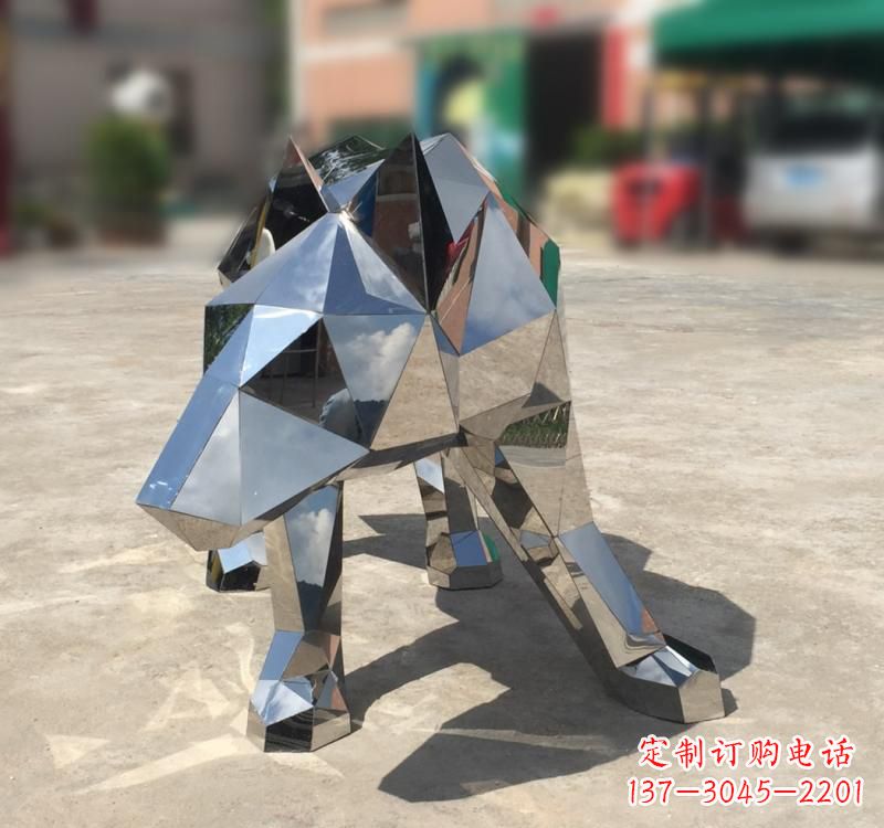 南京不锈钢园林动物几何狼雕塑