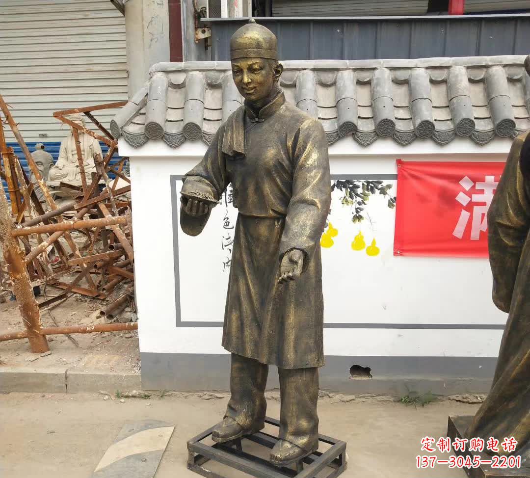 南京步行街店小二人物铜雕