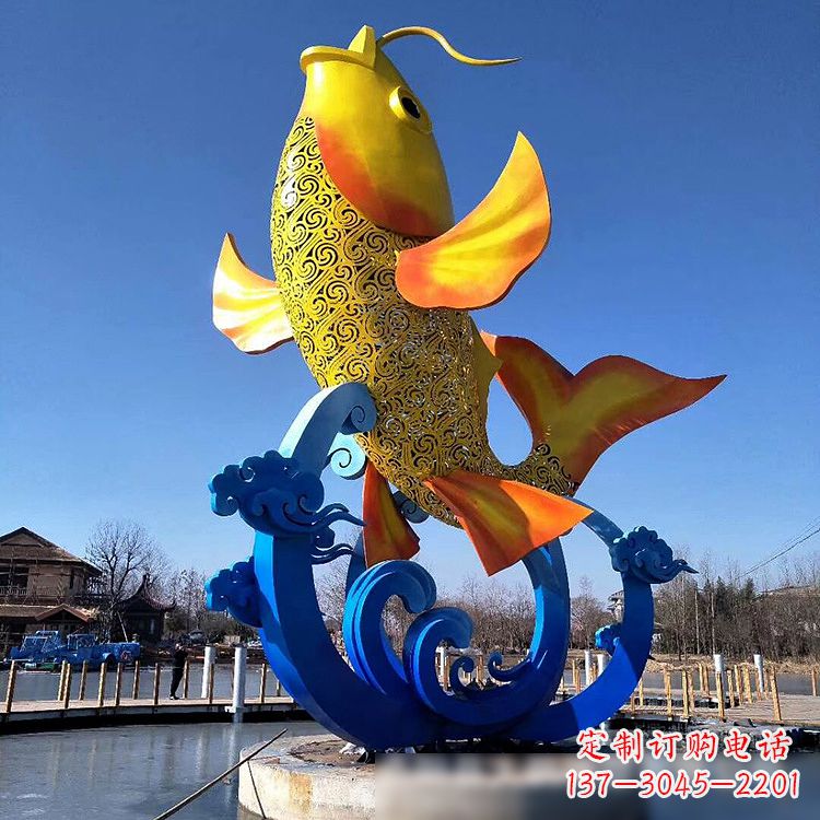 南京不锈钢鱼跃喷泉雕塑色彩斑斓的水景美景