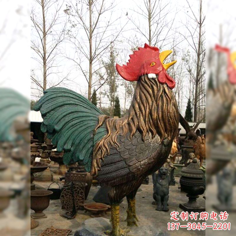南京彩绘铜雕公鸡生肖动物雕塑