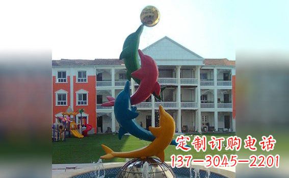 南京彩色不锈钢海豚雕塑海洋动物景观标识