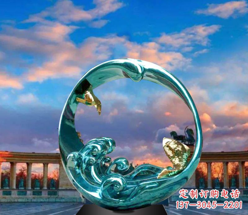 南京城市不锈钢彩银圆环景观雕塑