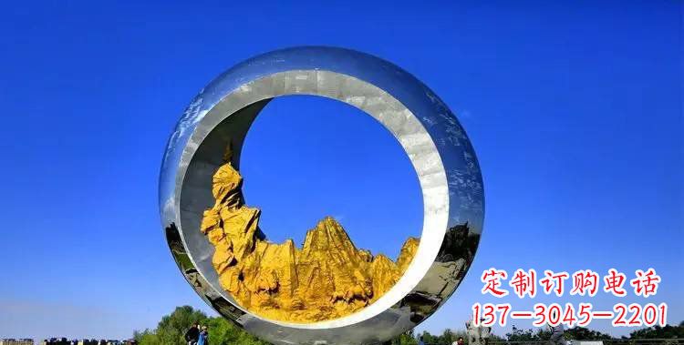 南京城市不锈钢月亮和山水风景雕塑