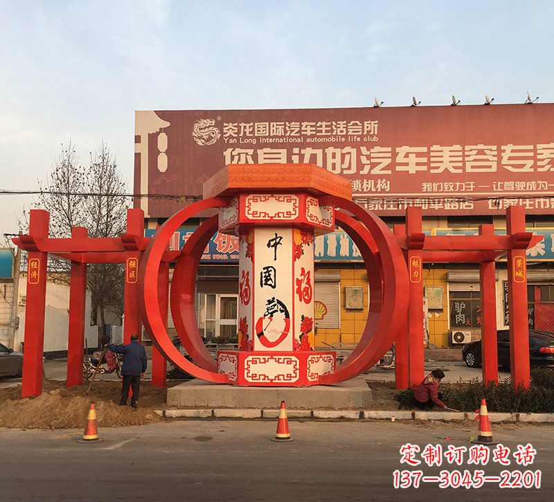 南京城市不锈钢中国梦灯笼主题雕塑