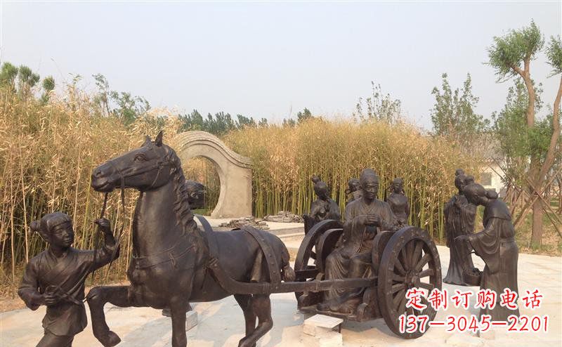 南京城市公园坐马车景观铜雕