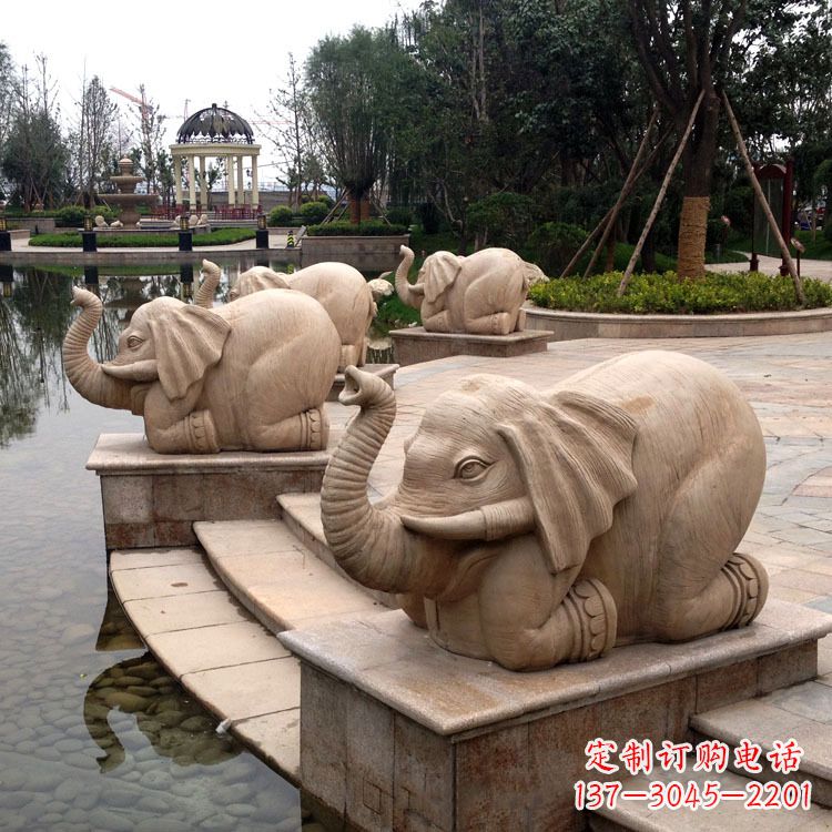 南京池塘喷水大象雕塑