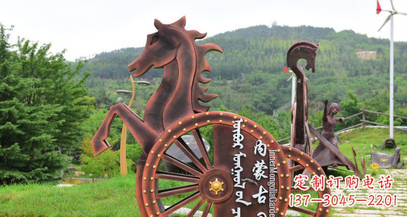 南京抽象马车不锈钢标志雕塑