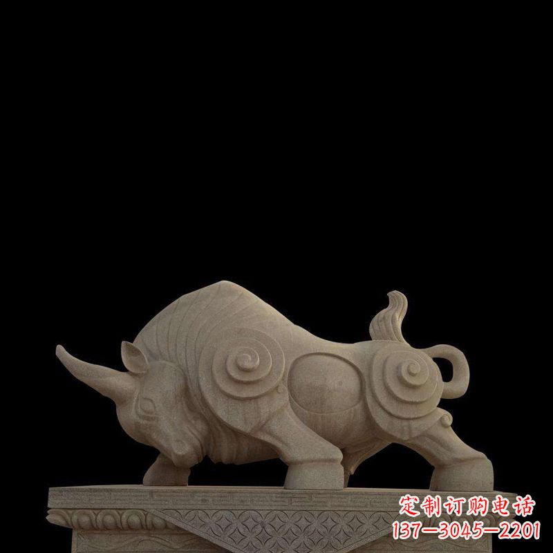 南京抽象牛砂岩雕塑-生肖动物石雕摆件