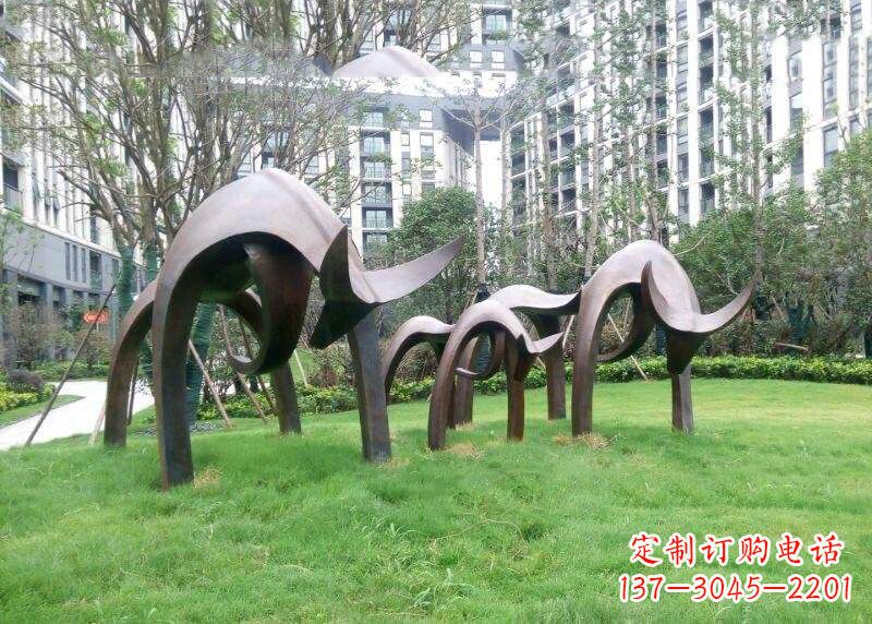 南京抽象牛铸铜雕塑-小区园林草坪动物摆件