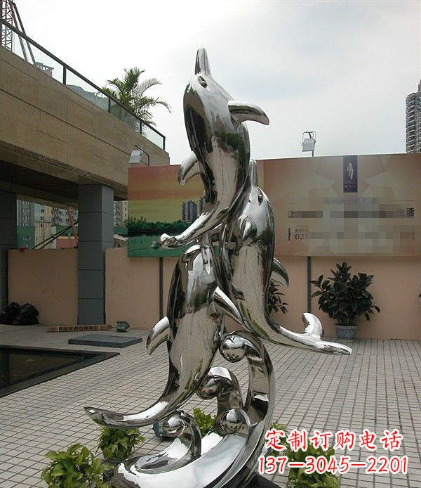 南京创意不锈钢跳跃的海豚雕塑