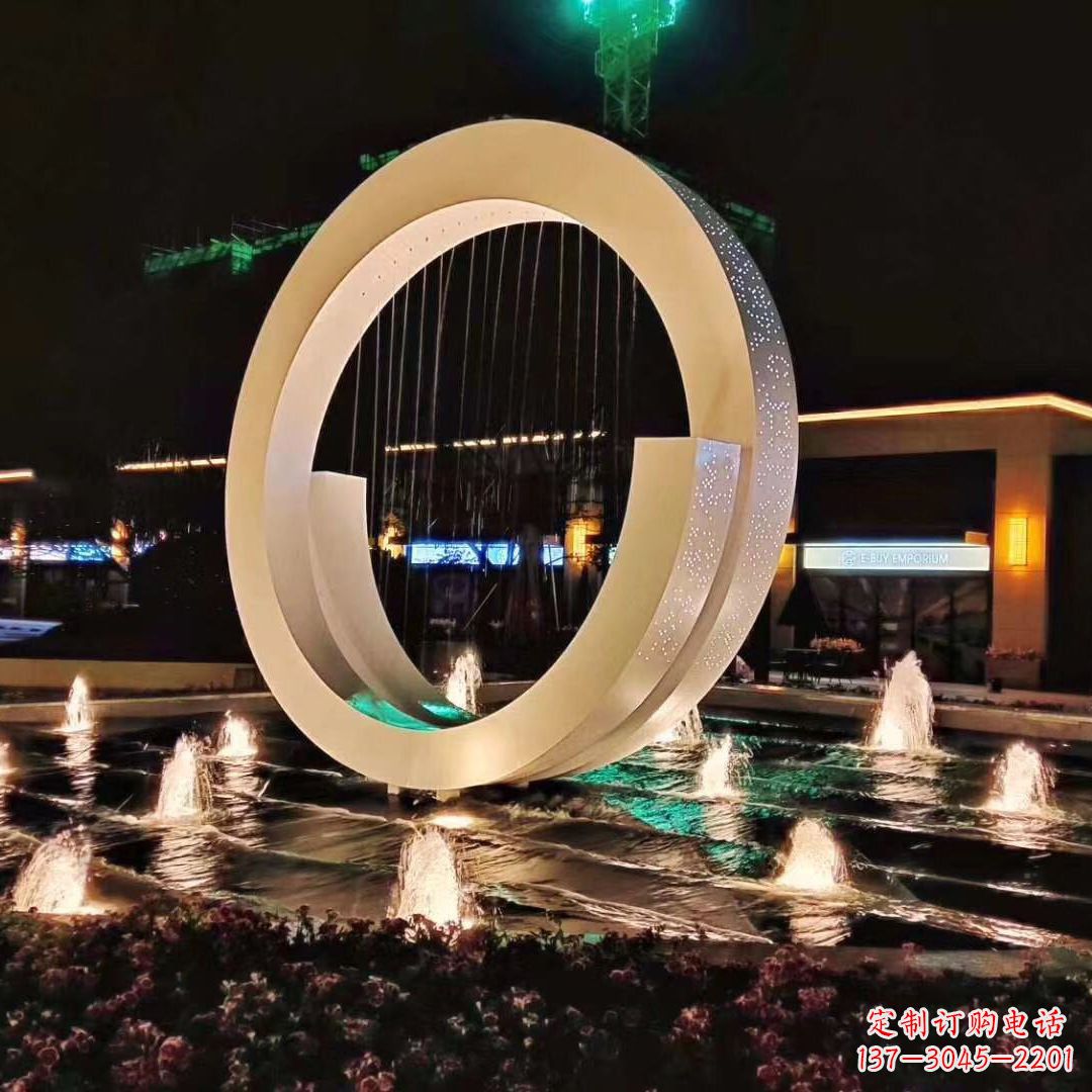 南京环状喷泉雕塑灯光点亮美丽