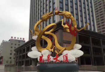 南京精美的双龙戏珠不锈钢雕塑