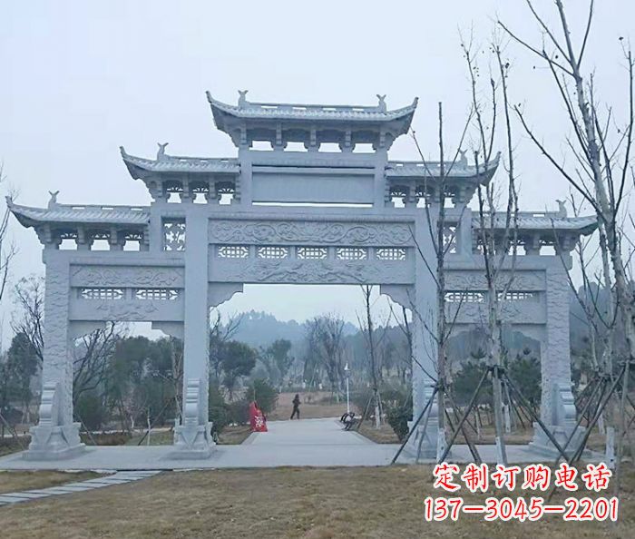 南京村口三门石雕牌楼_2 (2)