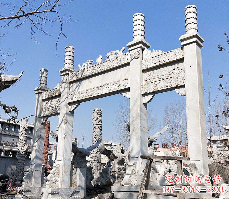 南京村口三门石牌坊石雕 (2)