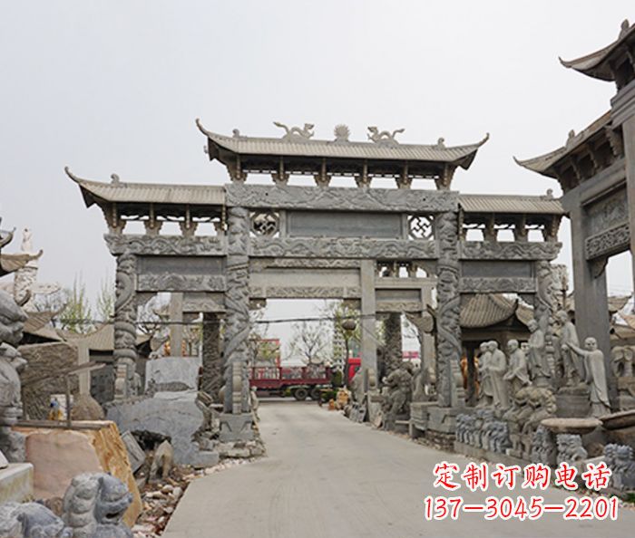 南京村庄大型牌坊石雕 (2)