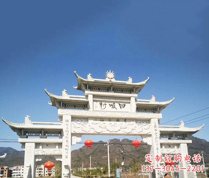 南京村庄三门五楼石牌坊石雕 (2)