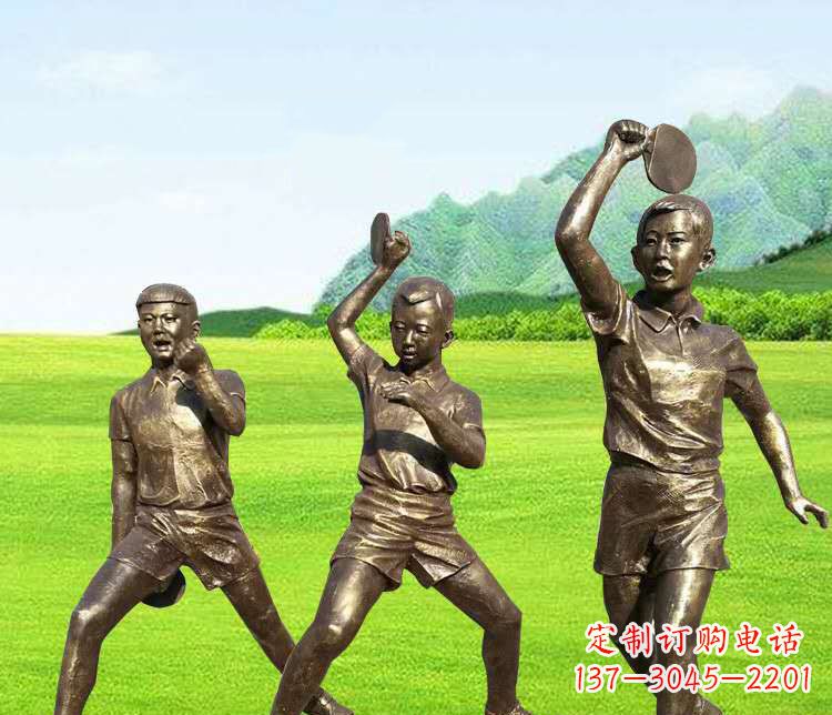 南京打乒乓球的运动人物铜雕