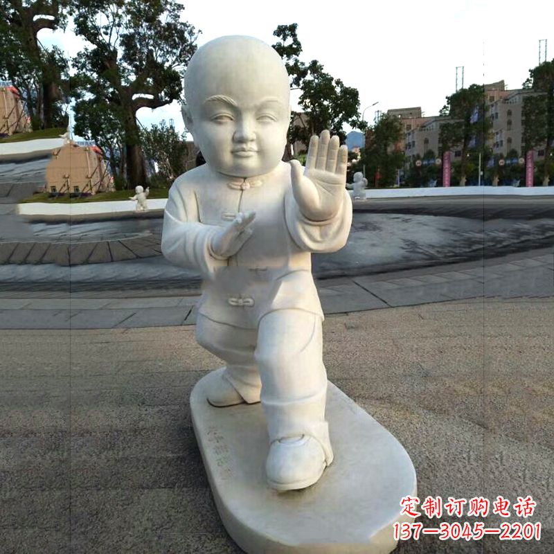 南京打太极拳小和尚汉白玉雕塑