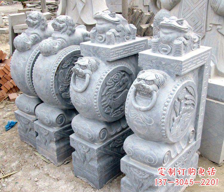 南京大理石抱鼓石金蟾貔貅门墩石雕