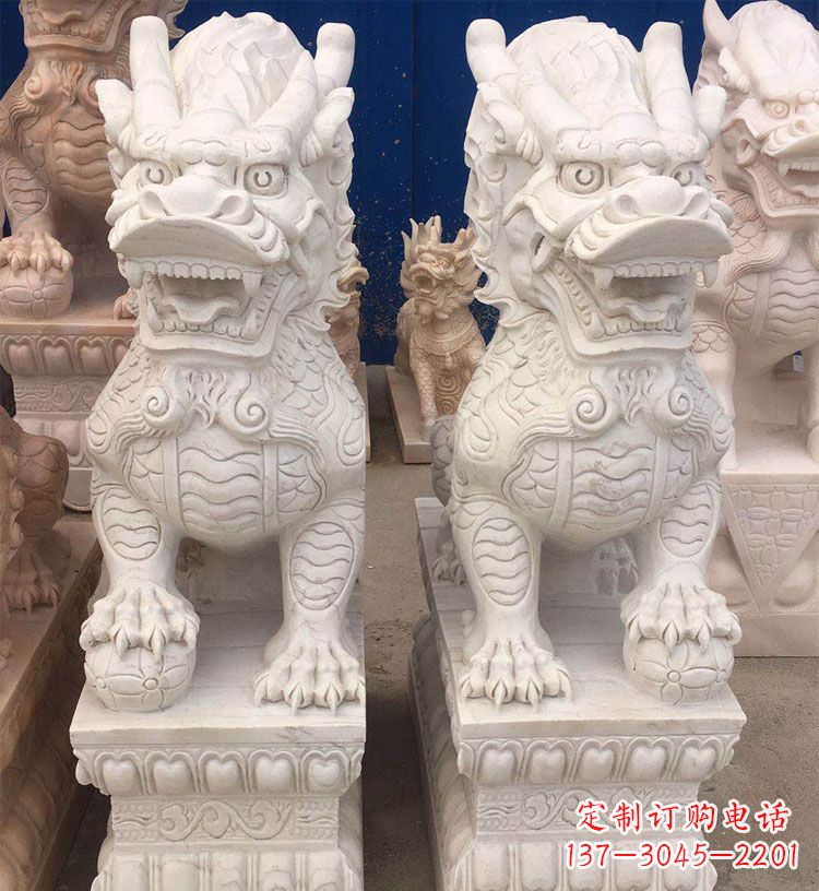 南京大理石踩球麒麟门口神兽石雕 (3)