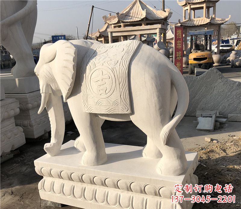 南京大理石卷鼻如意大象雕塑