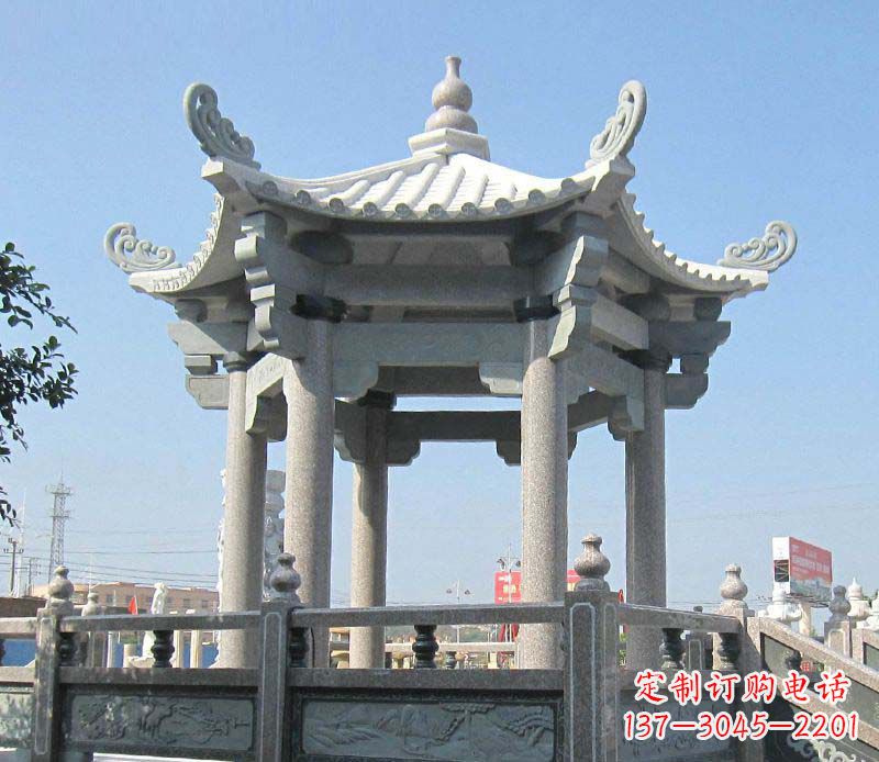 南京大理石六角凉亭石雕 (2)