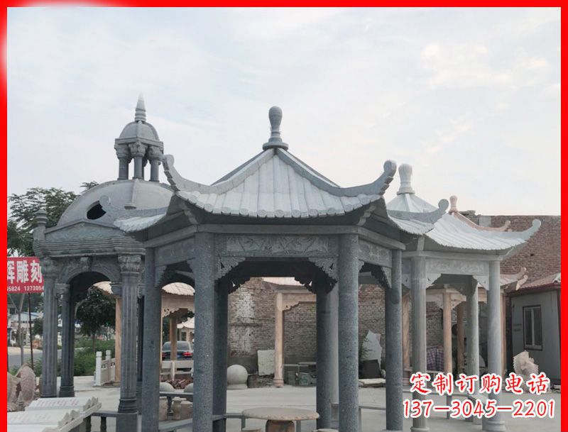 南京大理石六角凉亭公园石雕 (5)