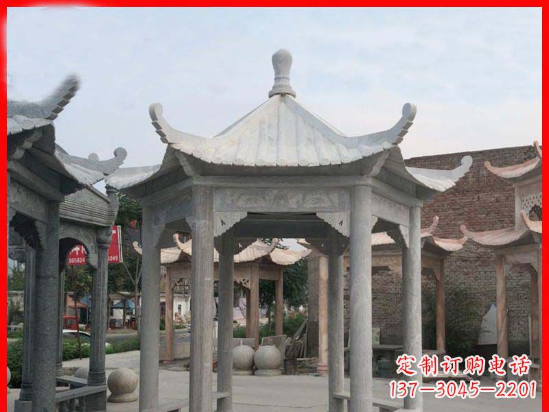 南京大理石六角凉亭公园石雕