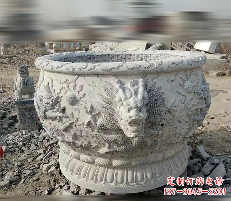 南京大理石龙浮雕水缸