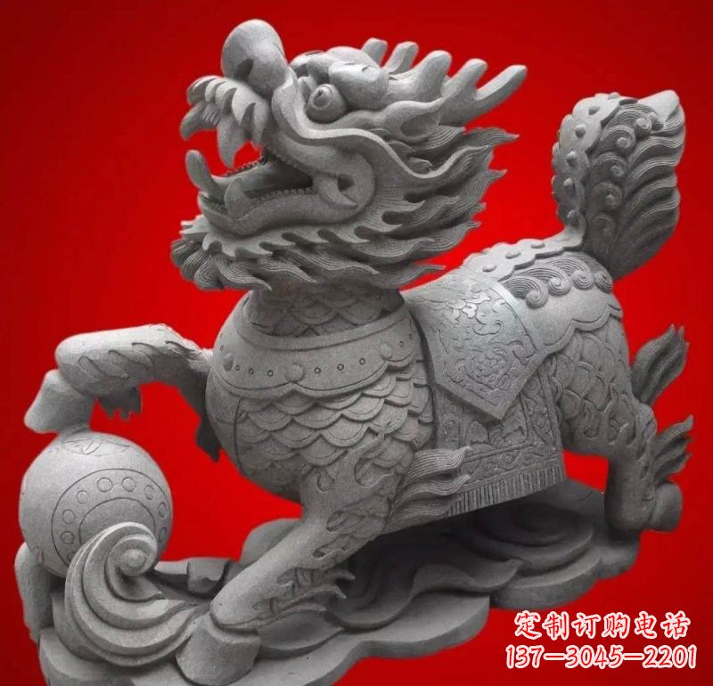 南京大理石企业小区门口镇宅麒麟雕塑