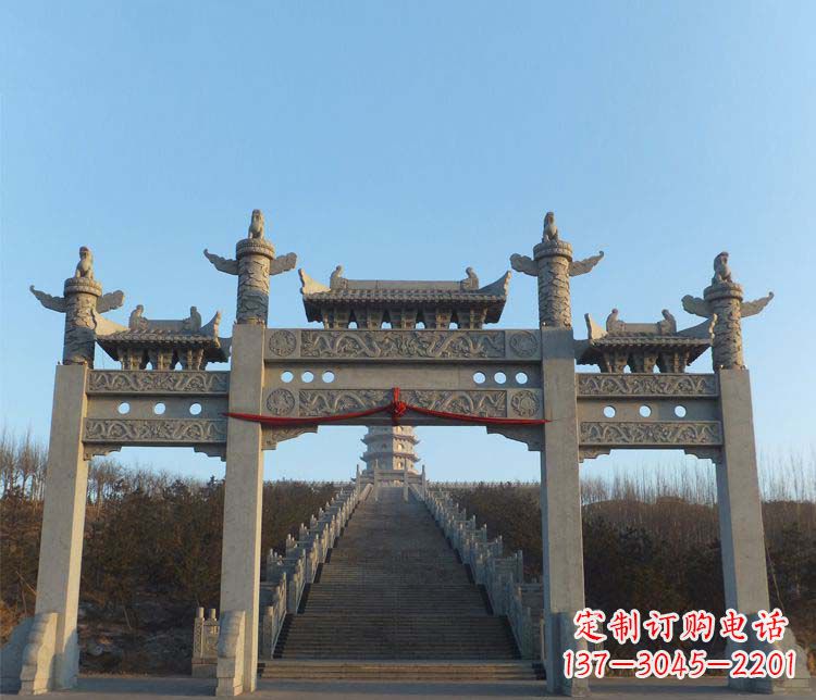 南京大理石三门牌坊景区石雕