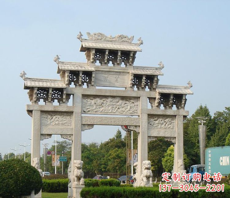 南京大理石三门广场石雕牌坊