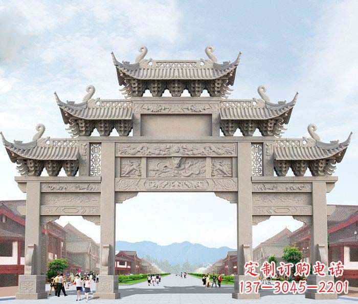 南京大理石三门石雕牌坊