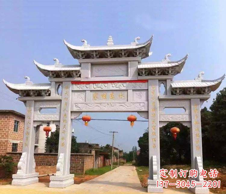 南京大理石三门五楼石牌坊石雕 (2)