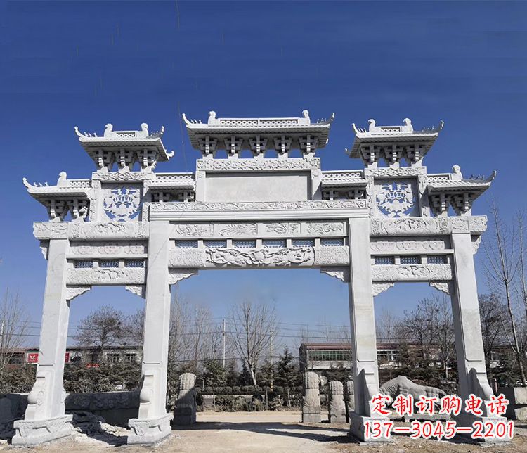 南京大理石三门五楼牌坊石雕