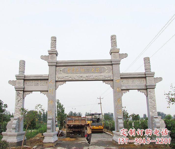 南京大理石三门石牌坊石雕