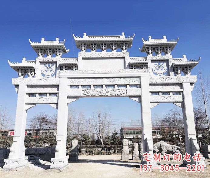 南京大理石三门五楼石牌坊石雕 (3)