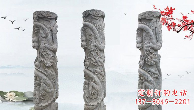 南京精美大理石龙柱雕塑